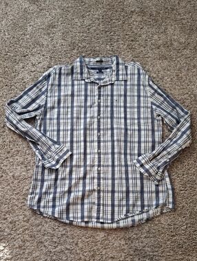 Men's Blue and White Plaid Button-Down Shirt- Tommy Hilfiger- Size XXL